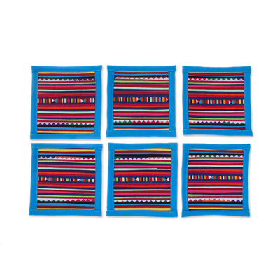 Untersetzer aus Baumwolle, (6er-Set) - Baumwoll-Patchwork-Untersetzer mit blauem Rand (6er-Set)