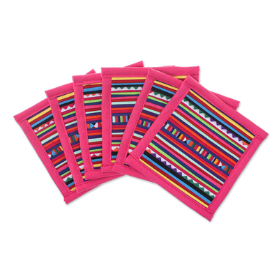 Posavasos de algodón (juego de 6) - Posavasos de patchwork de algodón con ribete rosa (juego de 6)