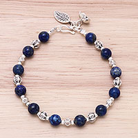 Lapis lazuli beaded bracelet, 'Floral Lapis'