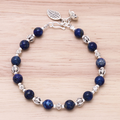 Lapis lazuli beaded bracelet, 'Floral Lapis' - Lapis Lazuli Beaded Bracelet from Thailand