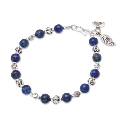 Lapis lazuli beaded bracelet, 'Floral Lapis' - Lapis Lazuli Beaded Bracelet from Thailand