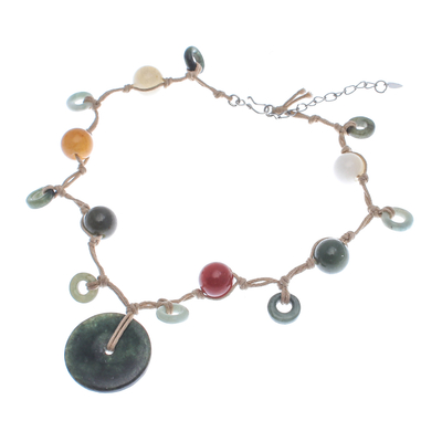 Jade and quartz beaded pendant necklace, 'Green Sun' - Jade and Quartz Beaded Pendant Necklace from Thailand