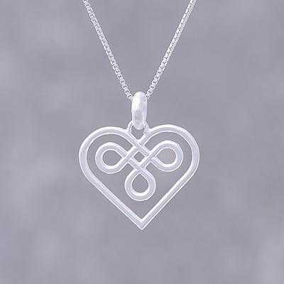 Sterling silver pendant necklace, 'Heart Twist' - Artisan Crafted Sterling Silver Heart Necklace from Thailand