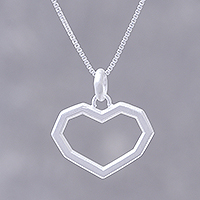 Sterling silver pendant necklace, 'Geometric Heart' - Geometric Heart Sterling Silver Pendant Necklace