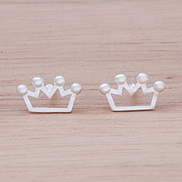 Sterling silver stud earrings, 'Delightful Crowns' - Sterling Silver Crown Stud Earrings from Thailand