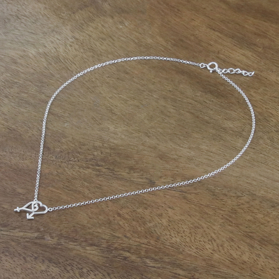Sterling silver pendant necklace, 'Heart Connection' - Sterling Silver Gender Pendant Necklace from Thailand