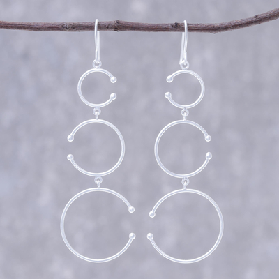 Sterling silver dangle earrings, 'Bubble Trio' - Circle Motif Sterling Silver Dangle Earrings from Thailand