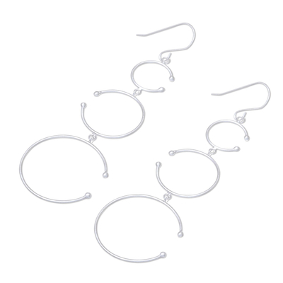 Sterling silver dangle earrings, 'Bubble Trio' - Circle Motif Sterling Silver Dangle Earrings from Thailand