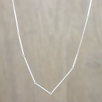 Sterling silver link necklace, 'Silver Bars'