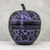 Mango wood decorative jar, 'Apple Delicacy in Purple' - Floral Engraved Mango Wood Apple Decorative Jar in Purple thumbail