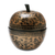 Mango wood decorative jar, 'Apple Delicacy in Orange' - Floral Engraved Mango Wood Apple Decorative Jar in Orange