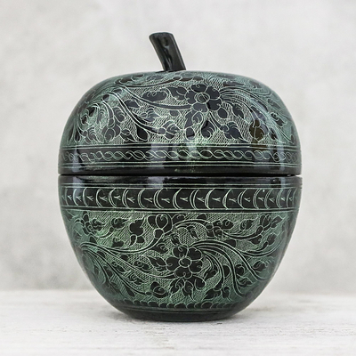 Mango wood decorative jar, Apple Delicacy in Green