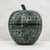 Mango wood decorative jar, 'Apple Delicacy in Green' - Floral Engraved Mango Wood Apple Decorative Jar in Green thumbail