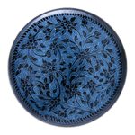 Mango wood decorative box, 'Exotic Flora in Blue' - Round Mango Wood Decorative Box in Blue from Thailand