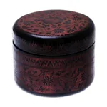Mango wood decorative box, 'Exotic Flora in Pink' - Round Mango Wood Decorative Box in Pink from Thailand