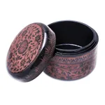 Mango wood decorative box, 'Exotic Flora in Pink' - Round Mango Wood Decorative Box in Pink from Thailand