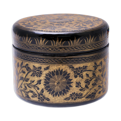 Dekorative Box aus Mangoholz - Runde dekorative Box aus Mangoholz in Gold aus Thailand