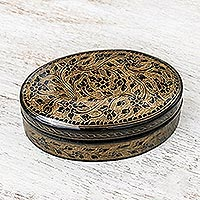 Oval Mango Wood Decorative Box in Gold from Thailand,'Lanna Aura in Gold'