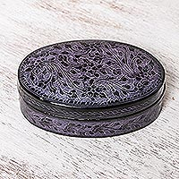 Oval Mango Wood Decorative Box in Purple from Thailand,'Lanna Aura in Purple'