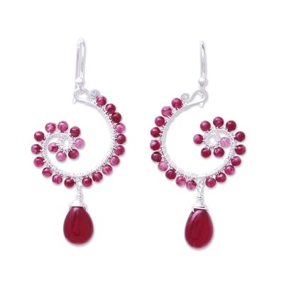 Quartz dangle earrings, 'Splendorous Spiral' - Quartz Beaded Dangle Earrings from Thailand