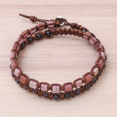 Granat und Rhodonit Perlen Wickelarmband "Natural Charming Stones" - Thailändisches Wickelarmband mit Granat und Rhodonit