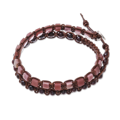Garnet and rhodonite beaded wrap bracelet, 'Natural Charming Stones' - Garnet and Rhodonite Beaded Wrap Bracelet from Thailand
