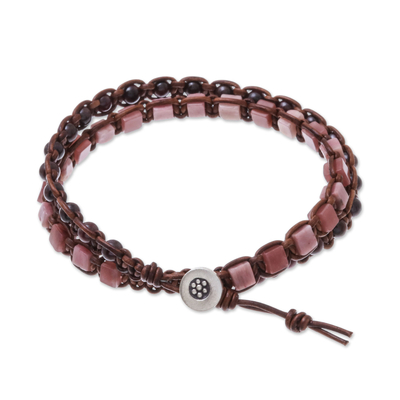 Garnet and rhodonite beaded wrap bracelet, 'Natural Charming Stones' - Garnet and Rhodonite Beaded Wrap Bracelet from Thailand