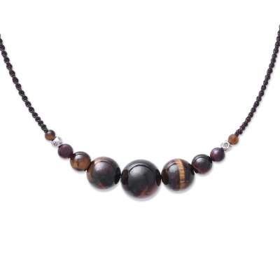 Tiger's eye beaded pendant necklace, 'Cool Life' - Tiger's Eye Beaded Pendant Necklace from Thailand