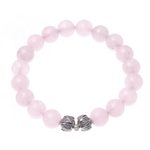 Rose quartz beaded stretch bracelet, 'Leafy Pink' - Leaf-Themed Rose Quartz Beaded Stretch Bracelet
