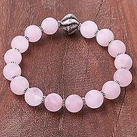 Rose quartz beaded stretch bracelet, 'Pink Marvel'