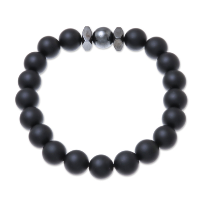 Stretch-Armband aus Onyxperlen - Schwarzes Onyx-Perlen-Stretch-Armband aus Thailand