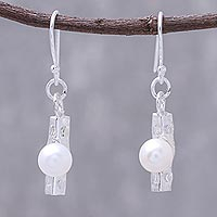 Cultured pearl dangle earrings, 'Modern Dew' - Modern Cultured Pearl Dangle Earrings from Thailand
