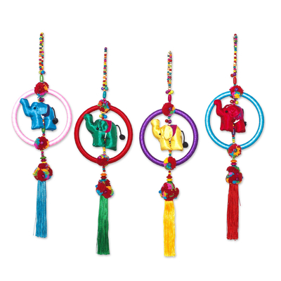 Colorful Cotton Blend Elephant Ornaments (Set of 4)