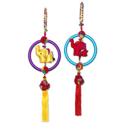 Cotton blend ornaments, 'Elephant Rainbow' (set of 4) - Colorful Cotton Blend Elephant Ornaments (Set of 4)