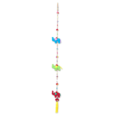 Cotton mobile, 'Splendorous Elephants' - Colorful Cotton Elephant Mobile Crafted in Thailand