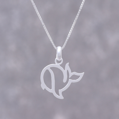 Sterling silver pendant necklace, 'Round Whale' - Sterling Silver Whale Pendant Necklace from Thailand