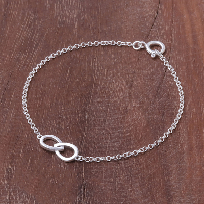 Sterling silver two circle pendant bracelet, 'To Infinity' - Infinity Motif Two Circle Sterling Silver Pendant Bracelet