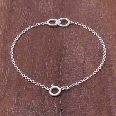 Sterling silver two circle pendant bracelet, 'To Infinity' - Infinity Motif Two Circle Sterling Silver Pendant Bracelet