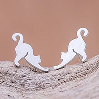 Sterling silver stud earrings, Feline Stretch