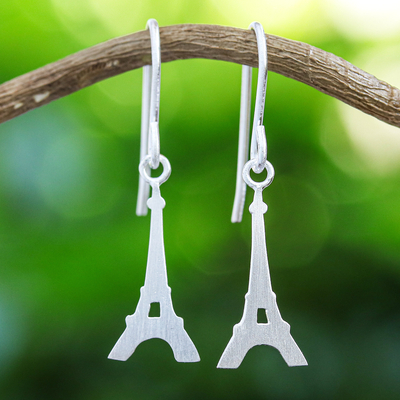 Sterling silver dangle earrings, 'Eiffel Tower' - Sterling Silver Eiffel Tower Dangle Earrings from Thailand