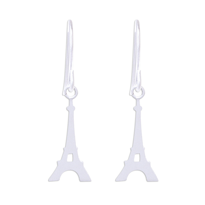 Pendientes colgantes de plata de ley - Pendientes colgantes de plata de ley con la Torre Eiffel de Tailandia