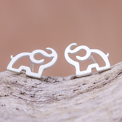 Sterling silver stud earrings, 'Elephant Trumpet' - Sterling Silver Elephant Stud Earrings from Thailand