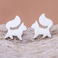 Sterling silver stud earrings, 'Fox Poise' - Sterling Silver Fox Stud Earrings from Thailand