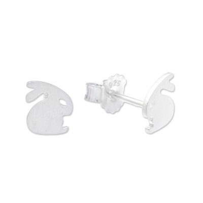 Sterling silver stud earrings, 'Cute Rabbits' - Sterling Silver Rabbit Stud Earrings from Thailand
