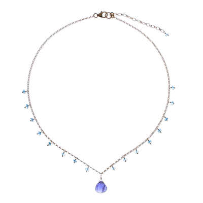 Gold plated iolite and apatite pendant necklace, 'Sea Change' - 18k Gold Plated Iolite and Apatite Pendant Necklace