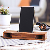 Altavoz de teléfono de madera de teca - Altavoz para teléfono rectangular de madera de teca de Tailandia