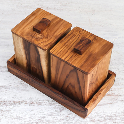 Teak wood decorative boxes, 'Teak Treasure' (pair) - Teak Wood Decorative Boxes from Thailand (Pair)
