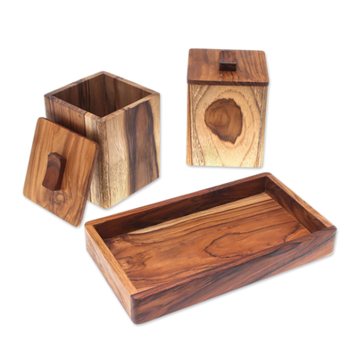 Teak wood decorative boxes, 'Teak Treasure' (pair) - Teak Wood Decorative Boxes from Thailand (Pair)