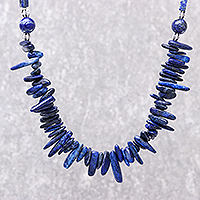Lapis lazuli beaded necklace, 'Magnificent Waters'