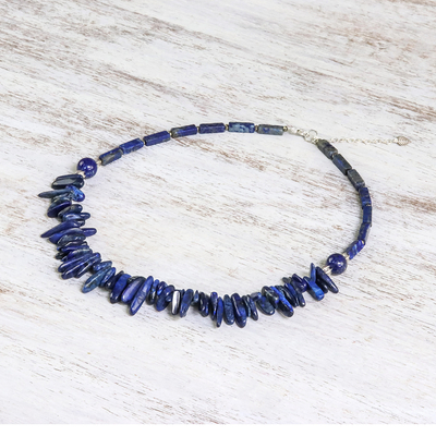 Lapis lazuli beaded necklace, 'Magnificent Waters' - Lapis Lazuli Beaded Necklace from Thailand